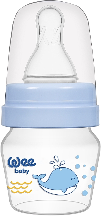 PREZENT! Zestaw: mini butelka + kubek do nauki picia, 30 ml, niebieski - WeeBaby — Zdjęcie N2