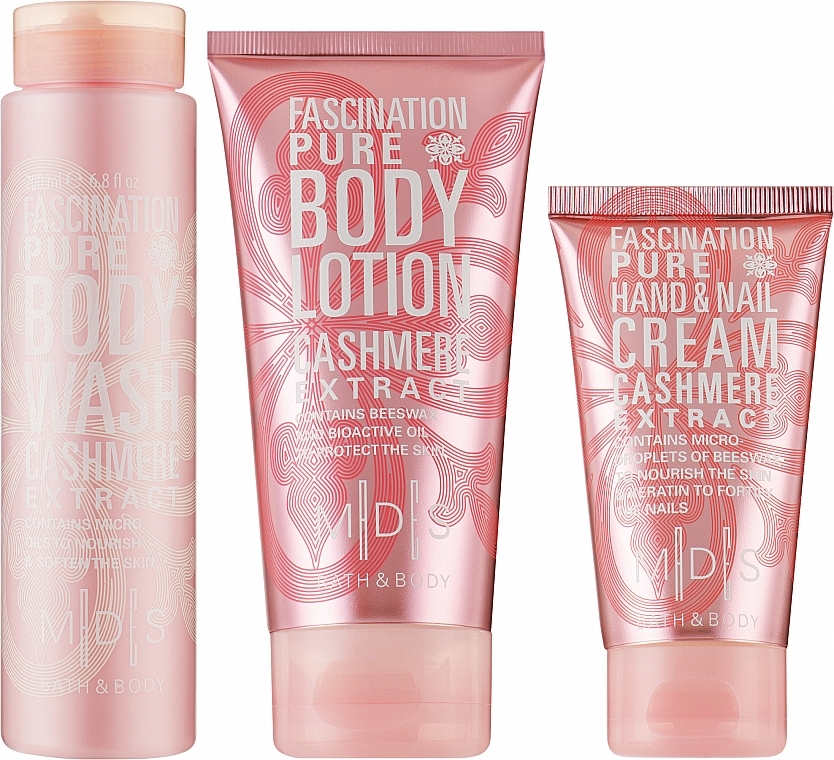 Zestaw kosmetyków do ciała - Mades Cosmetics M|D|S Baty & Body Fascination Pure Beauty Trio ( b/wash/200ml + b/milk/150ml + h/cr/75ml ) — Zdjęcie N2