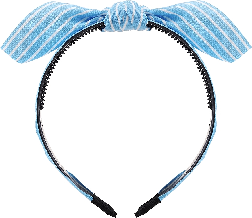 Opaska do włosów z ozdobnym węzłem, FA-5618, błękitna w białe paski - Donegal — Zdjęcie N1