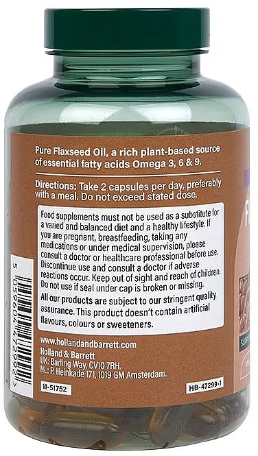 Olej lniany 2000 mg - Holland & Barrett High Strength Cold Pressed Flaxseed Oil 2000mg — Zdjęcie N3