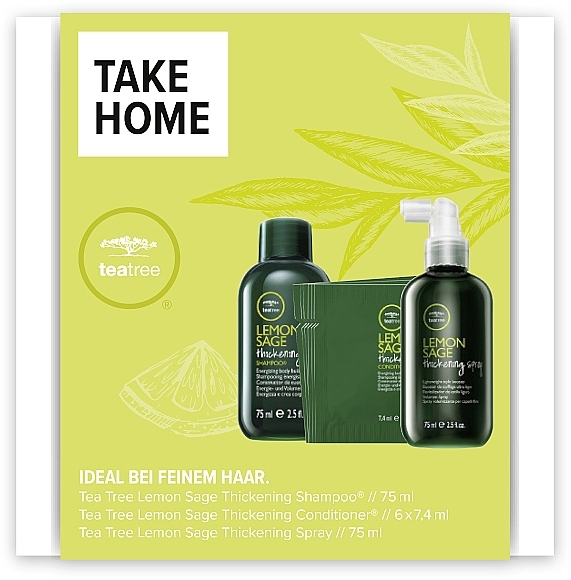 Zestaw - Paul Mitchell Tea Tree Lemon Sage Thickening (shm/75ml + cond/6x7,4ml + spray/75ml) — Zdjęcie N1