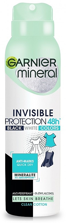 Dezodorant-antyperspirant Niewidzialna ochrona - Garnier Mineral Invisible Protection 48h Clean Cotton Deodorant — Zdjęcie N1