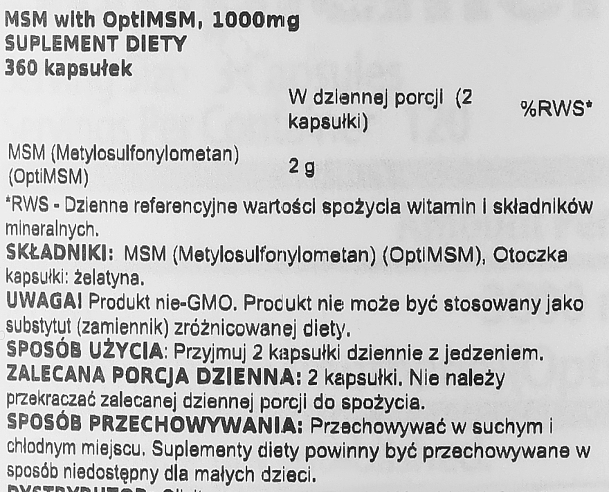 Suplement diety MSM z OptiMSM w kapsułkach, 1000 mg - Doctor's Best — Zdjęcie N2