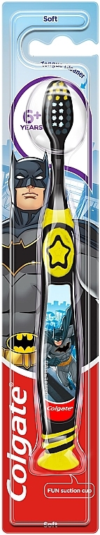 Miękka szczoteczka do zębów dla dzieci 6+, Batman, czarno-żółta - Colgate Smiles Toothbrush — Zdjęcie N4