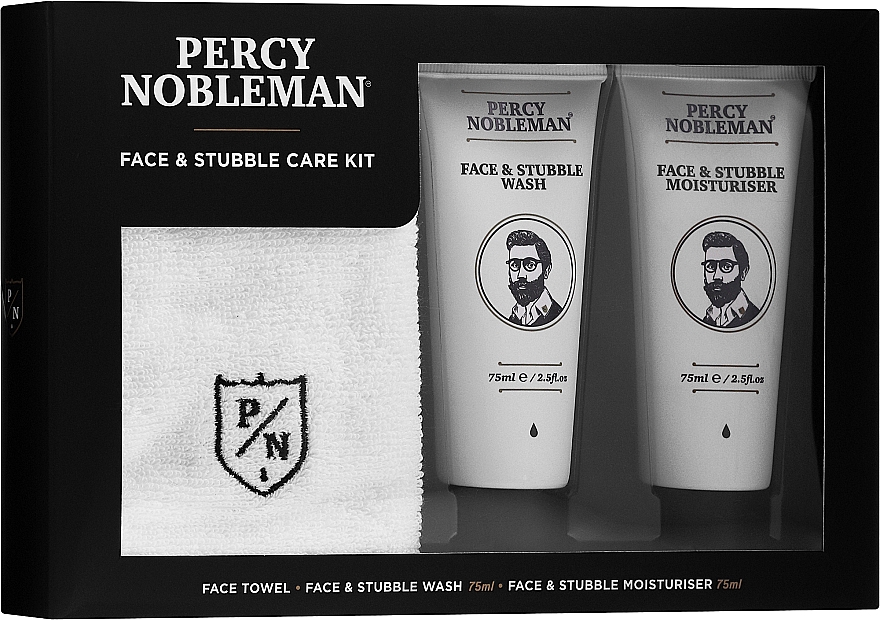 Zestaw dla mężczyzn - Percy Nobleman Face & Stubble Care Kit (cr 75 ml + wash 75 ml + towel) — Zdjęcie N1