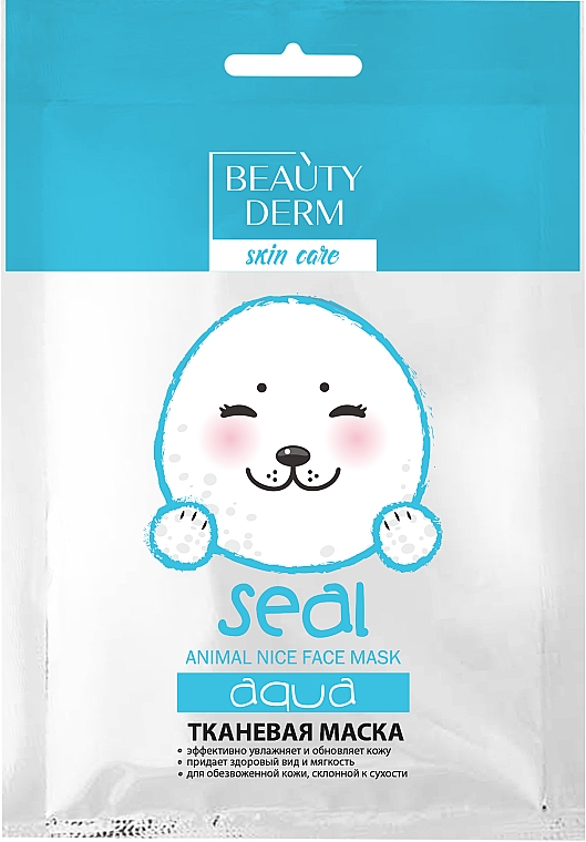 Nawilżająca maska w płachcie, Foka - Beauty Derm Animal Seal Aqua