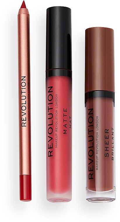 Zestaw do makijażu - Makeup Revolution Fire Lip Set (l/gloss/3.5ml + lipstick/3ml + l/liner/1g) — Zdjęcie N3