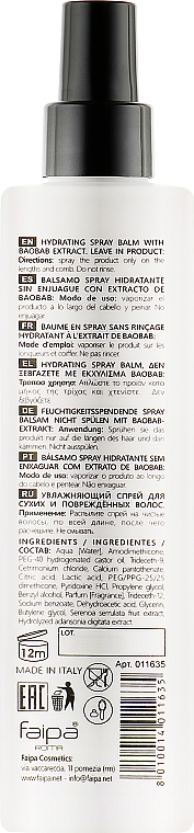 Nawilżający balsam w sprayu do włosów - Faipa Roma Three Hair Care Idratante Spray — Zdjęcie N2