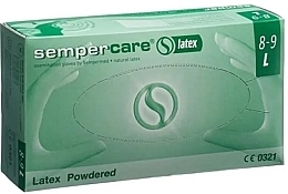 Rękawice lateksowe, pudrowane, rozmiar L (8-9), 100 szt. - Sempermed Sempercare Gloves Latex Powdered — Zdjęcie N1