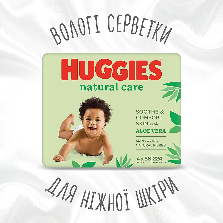 Chusteczki dla niemowląt Natural Care, 4 x 56 szt	 - Huggies — Zdjęcie N4