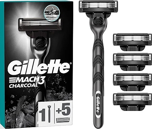 Maszynka do golenia z 5 wymiennymi wkładami - Gillette Mach3 Charcoal — Zdjęcie N2