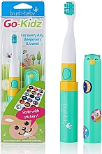 Elektryczna szczoteczka do zębów z naklejkami, zielona - Brush-Baby Go-Kidz Pink Green Toothbrush — Zdjęcie N2