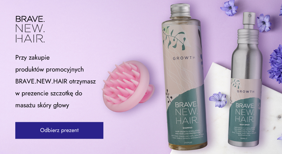Przy zakupie sprayu i szamponu BRAVE.NEW.HAIR. z linii Growth do aktywnego wzrostu włosów, otrzymasz w prezencie szczotkę do masażu skóry głowy.