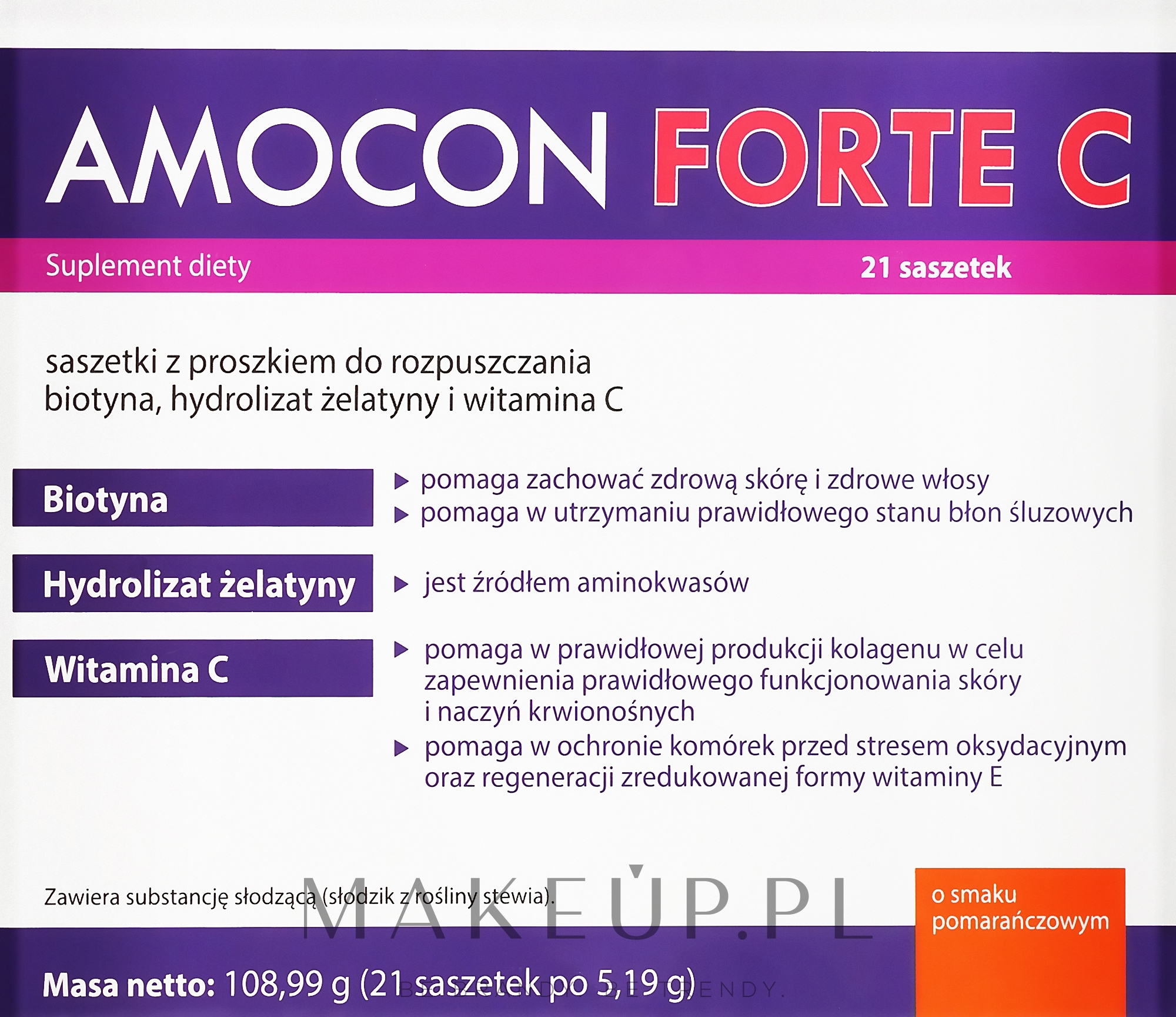 Biotyna w proszku na zdrowe włosy - Aristo Pharma Amocon Forte C  — Zdjęcie 21 szt.