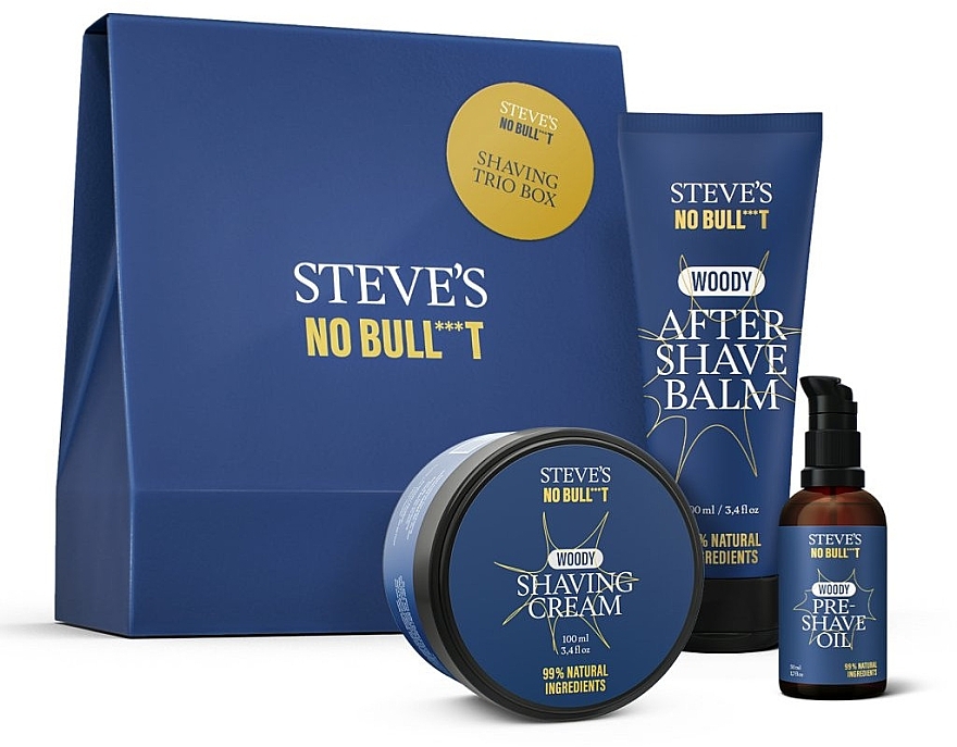Zestaw - Steve?s No Bull***t Shaving Trio Box (sh/oil/50ml + sh/cr/100ml + a/sh/balm/100ml) — Zdjęcie N1