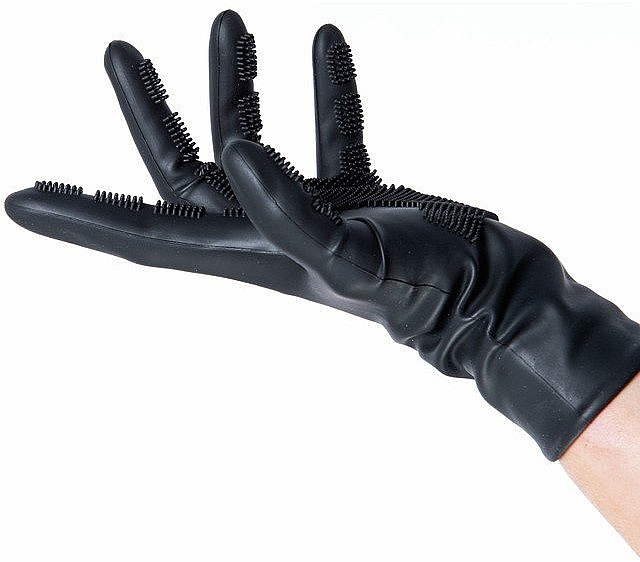 Rękawiczki silikonowe z włosiem, czarne - Sibel Comb In — Zdjęcie N3