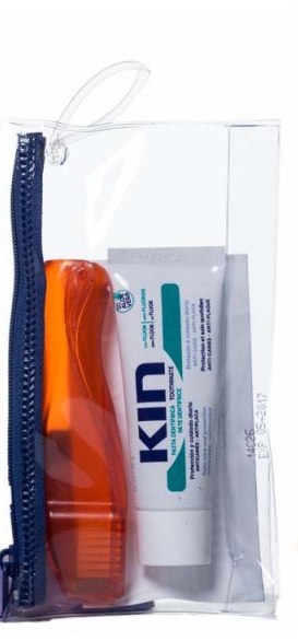 Zestaw - Kin Travel Kit Orange Brush (toothpaste/25ml + toothbrush/1pcs + bag) — Zdjęcie N1