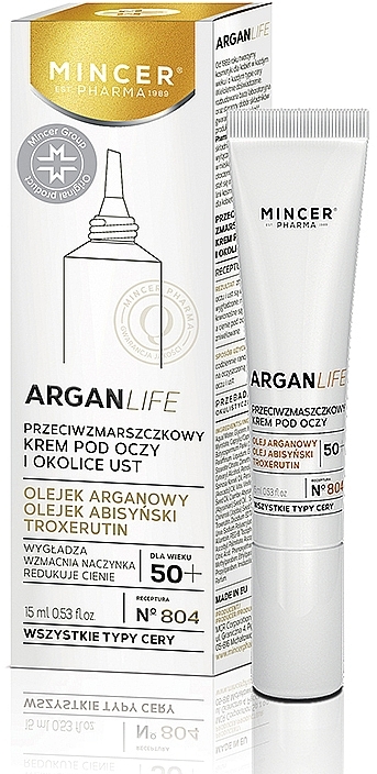 Przeciwzmarszczkowy krem do okolic oczu i ust - Mincer Pharma ArganLife Anti-Wrinkle Eye & Lip Cream — Zdjęcie N1