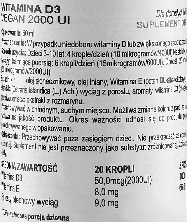 Suplement diety Witamina D3 - BiosLine Principium D3 Vegan 2000 UI — Zdjęcie N2