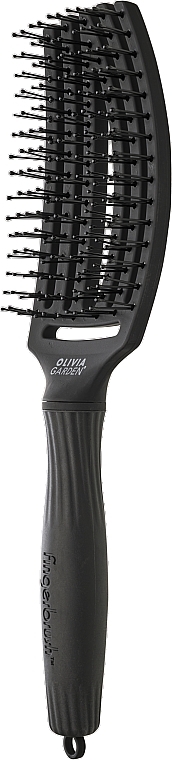 Szczotka do stylizacji z podwójnym nylonowym włosiem - Olivia Garden Finger Brush Medium Black — Zdjęcie N3