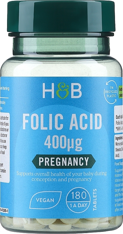 Kwas foliowy w tabletkach - Holland & Barrett Folic Acid 400mg — Zdjęcie N1