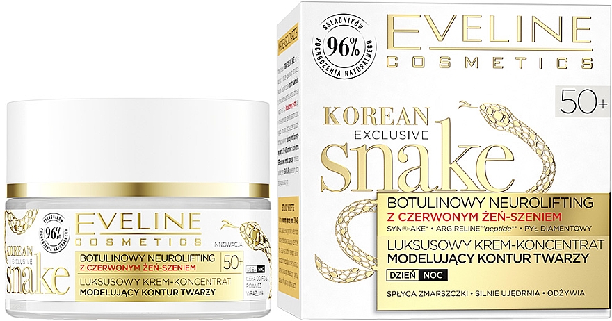 Luksusowy krem-koncentrat modelujący kontur twarzy na dzień i na noc 50+ - Eveline Cosmetics Korean Exclusive Snake