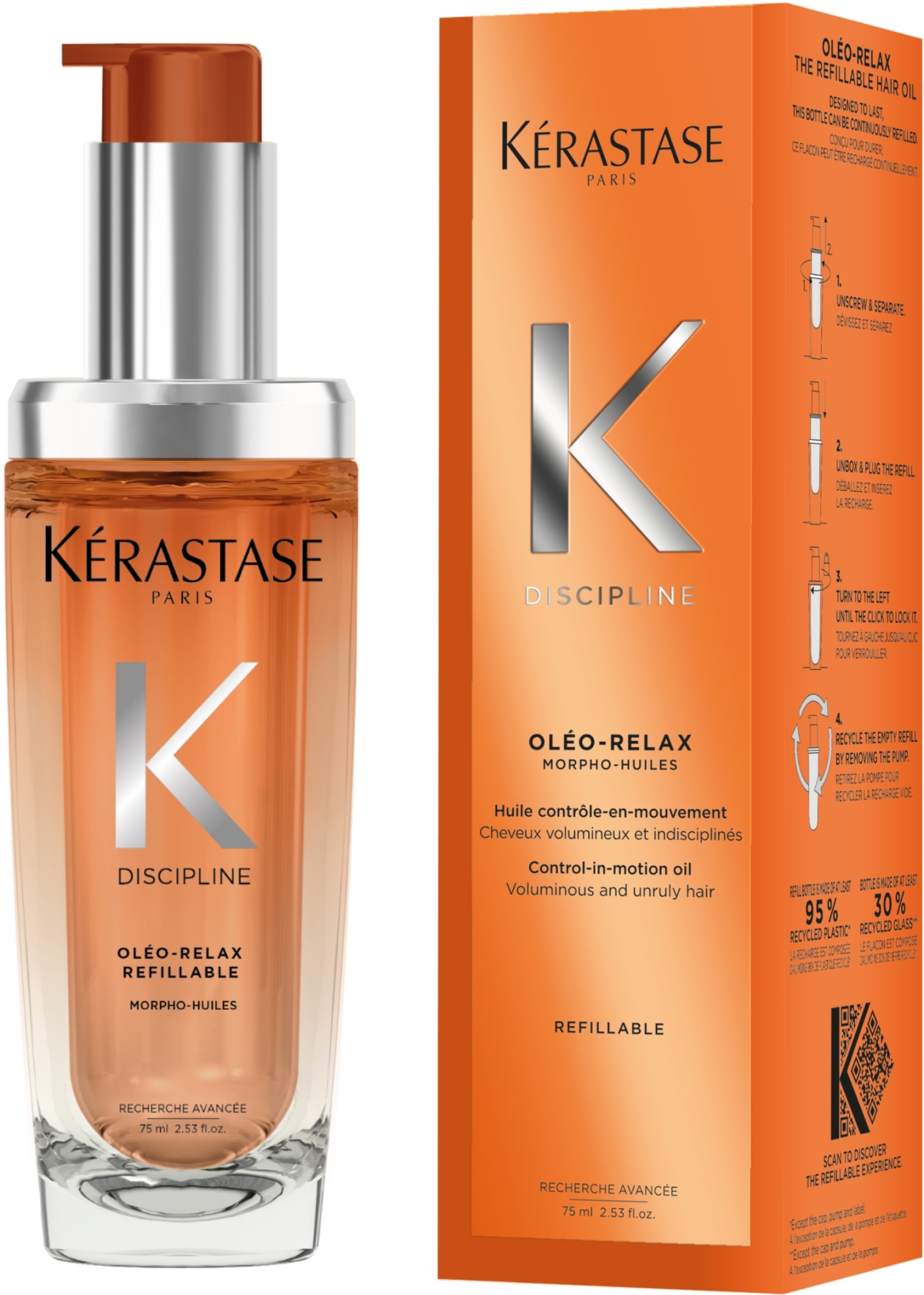 Olej do niesfornych i puszących się włosów - Kerastase Discipline Oleo-Relax Control-in-motion Oil Refillable — Zdjęcie 75 ml