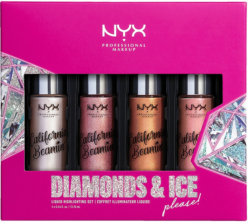 Zestaw płynnych rozświetlaczy do ciała - NYX Professional Makeup Diamonds & Ice, Please Shimmer Body Oil (shimmer/4x13,76ml) — Zdjęcie N1
