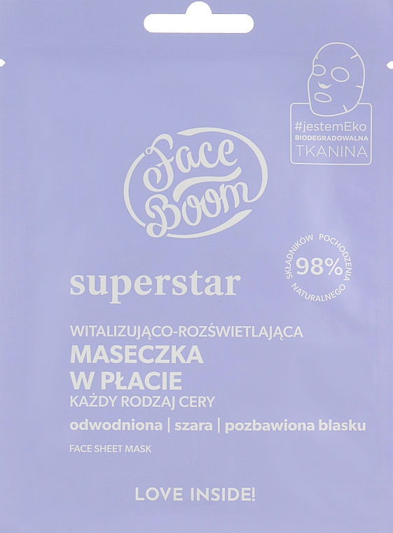 Maseczka w płacie Witalizująco-rozświetlająca - BodyBoom FaceBoom SuperStar Face Sheet Mask — Zdjęcie N1