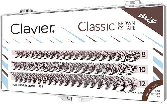 Sztuczne rzęsy, brązowe, 8,10,12 mm, krzywa C, 10D - Clavier Classic Brown Cshape Mix — Zdjęcie N1