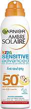 Przeciwsłoneczny suchy spray dla dzieci Antypiasek - Garnier Ambre Solaire Kids Sensitive Anti-Sand Sun Cream Spray SPF50+ — Zdjęcie N1
