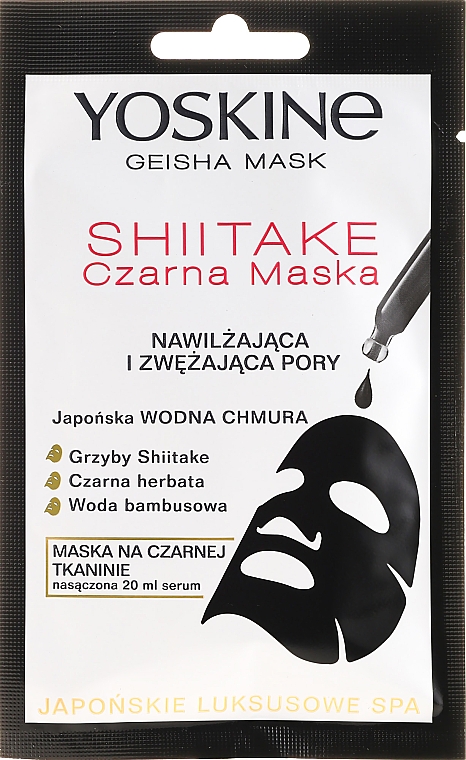 PREZENT! Nawilżająca czarna maska na tkaninie do twarzy zwężająca pory - Yoskine Geisha Mask Shiitake — Zdjęcie N1