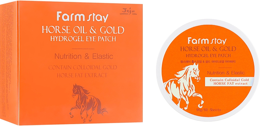 Plastry hydrożelowe ze złotem i olejem końskim - FarmStay Jeju Horse Oil & Gold Hydrogel Eye Patch — Zdjęcie N1