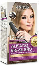 Kup PRZECENA! Zestaw do keratynowego prostowania włosów dla blondynki - Kativa Alisado Brasileno Straighten Blonde (shm 15 ml + mask 150 ml + shm 30 ml + cond 30 ml) *