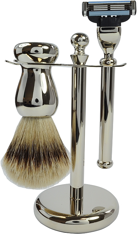 Zestaw do golenia - Golddachs Silver Tip Badger, Mach3 Metal Chrome (sh/brush + razor + stand) — Zdjęcie N1