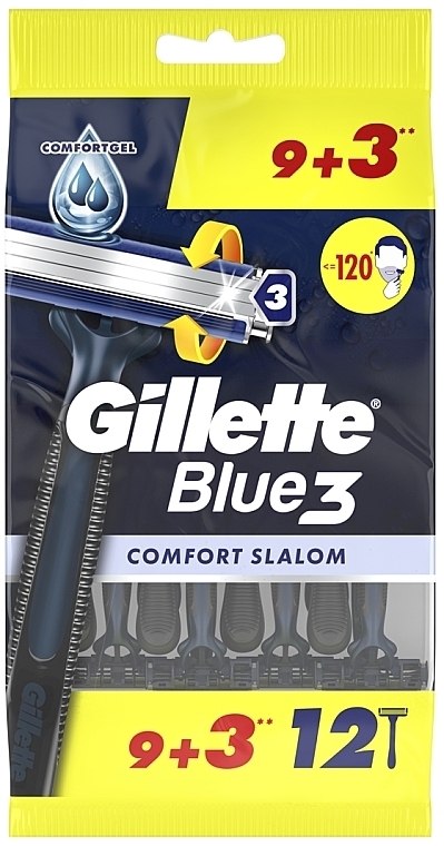 Zestaw jednorazowych maszynek do golenia, 12 szt. - Gillette Blue 3 Comfort Slalom — Zdjęcie N1