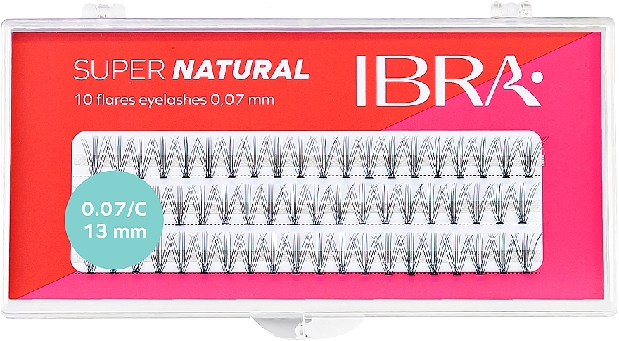 Kępki rzęs 13 mm - Ibra 10 Flares Eyelash Knot Free Naturals C 0,07 mm — Zdjęcie N1