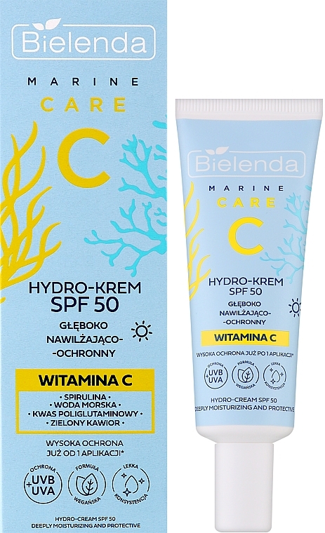 Hydro-krem przeciwsłoneczny do twarzy - Bielenda C Marine Care Hydro-Cream SPF 50 Deeply Moisturizing And Protective  — Zdjęcie N2