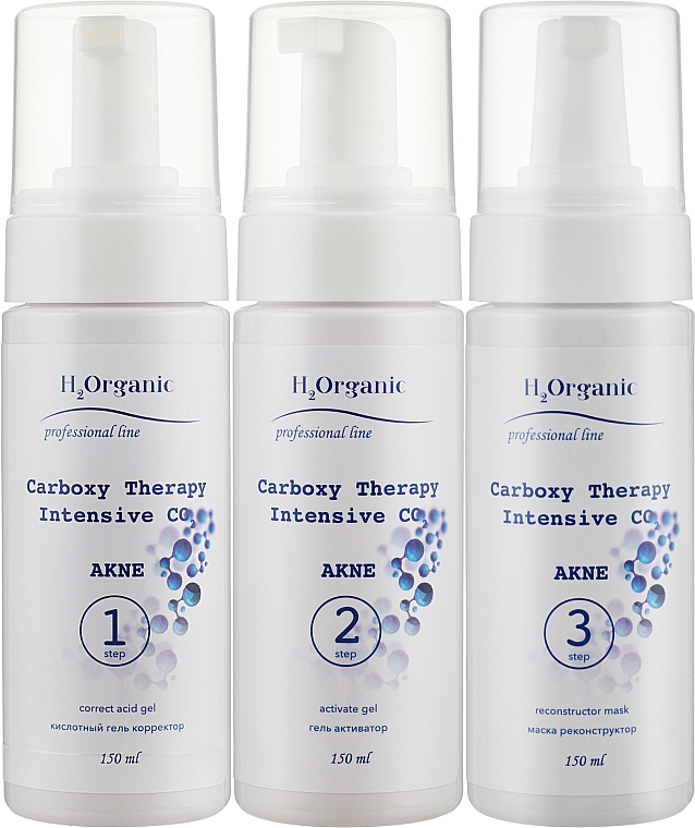 Zestaw do twarzy, przeciwtrądzikowy - H2Organic Carboxy Therapy Intensive CO2 Akne (2xgel/150ml + mask/150ml) — Zdjęcie N1