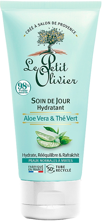 Nawilżający krem do twarzy na dzień Aloes i zielona herbata - Le Petit Olivier Moisturizing Day Care Aloe Vera & Green Tea — Zdjęcie N1