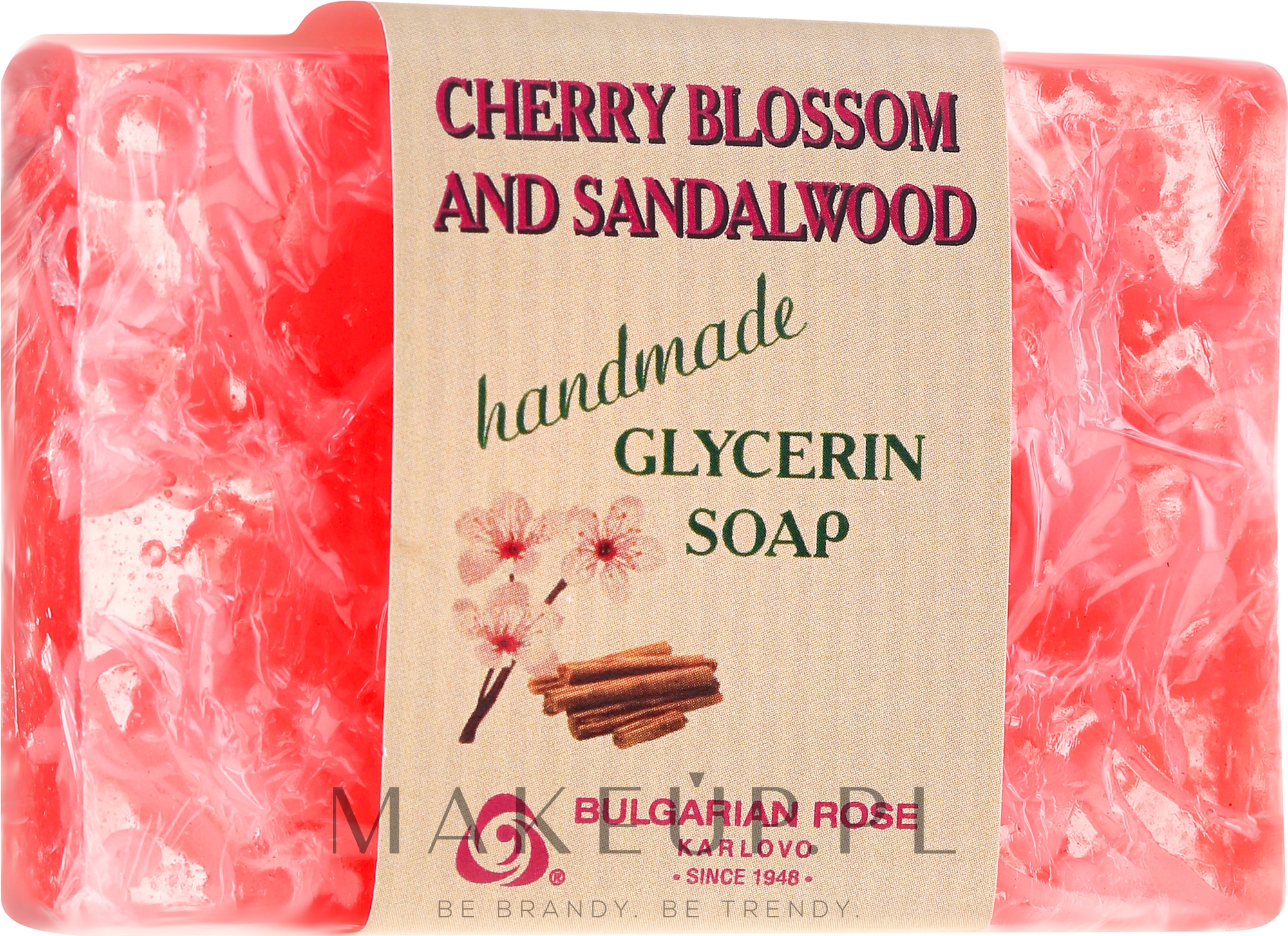 Ręcznie robione mydło glicerynowe w kostce Kwiat wiśni i drzewo sandałowe - Bulgarian Rose Green Cherry Blossom & Sandalwood Soap — Zdjęcie 70 g