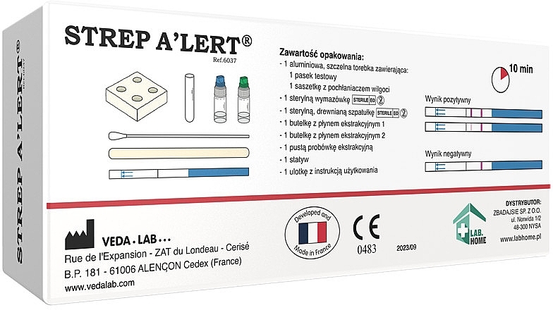 Test diagnostyczny do wykrywania paciorkowcowego zapalenia migdałków - Lab.Home Strep A'Lert — Zdjęcie N2