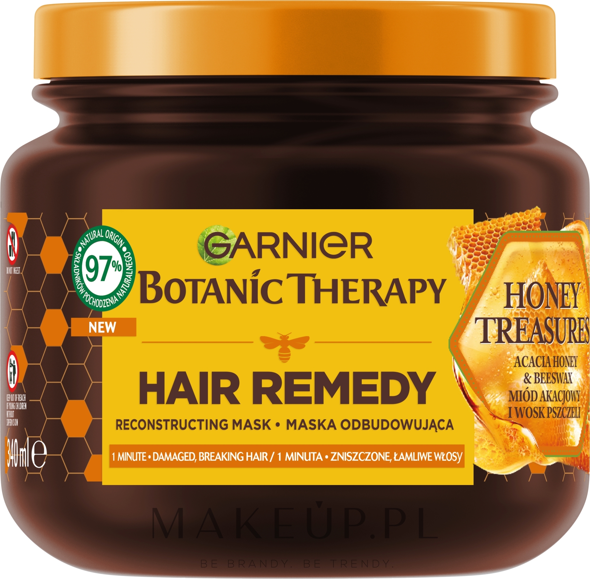 Odbudowująca maska do zniszczonych i łamliwych włosów z miodem akacjowym i woskiem pszczelim - Garnier Botanic Therapy Hair Remedy Honey Treasures Reconstructing Mask — Zdjęcie 340 ml