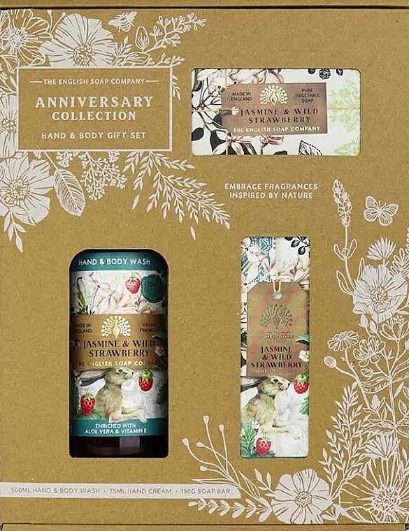 Zestaw - The English Soap Company Anniversary Collection Jasmine And Wild Strawberry Hand And Body Gift Box (soap/190g + h/cr/75ml + h/wash/500ml) — Zdjęcie N1