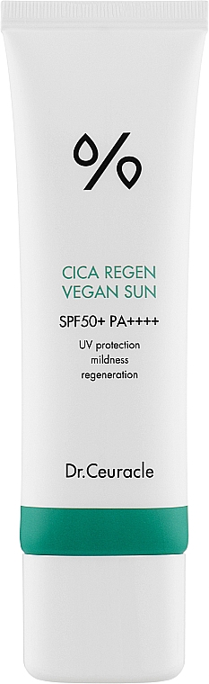 Wegański krem z ochroną przeciwsłoneczną z centellą - Dr.Ceuracle Cica Regen Vegan Sun Gel SPF 50+ PA++++