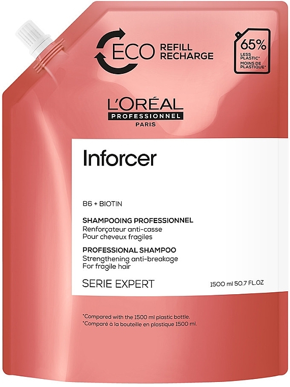 Wzmacniający szampon z witaminą B6 i biotyną do włosów łamliwych - L'Oreal Professionnel Serie Expert Inforcer Strengthening Anti-Breakage Shampoo Eco Refill (uzupełnienie) — Zdjęcie N1
