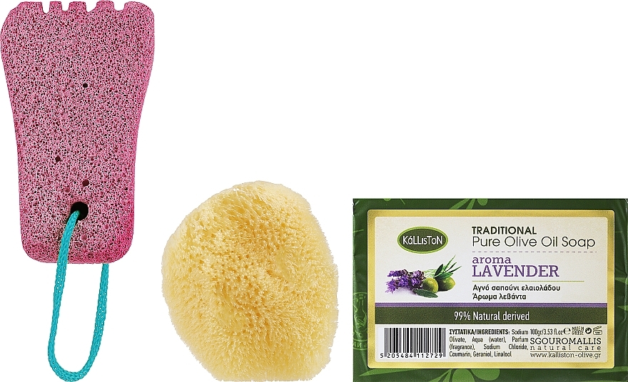 Zestaw, mydło o zapachu lawendy - Kalliston (soap/100g + stone/1pcs + sponge/1pcs) — Zdjęcie N2