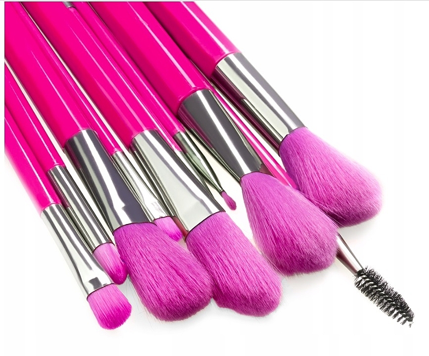 Zestaw neonowo-różowych pędzli do makijażu, 10 szt. - Beauty Design  — Zdjęcie N4