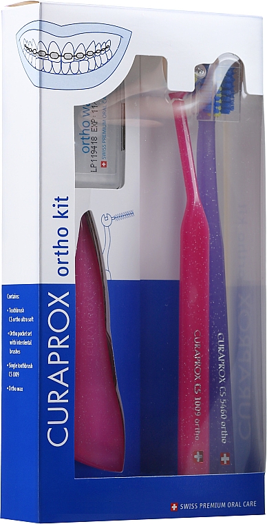 Zestaw do higieny jamy ustnej - Curaprox Ortho Kit (brush/1pcs + brushes 07,14,18/3pcs + orthod/brush/1pcs + orthod/wax/1pcs) — Zdjęcie N2