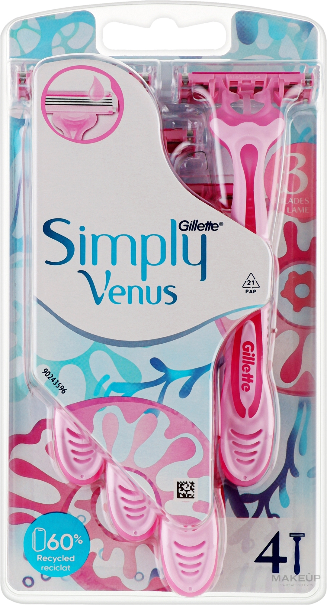 Jednorazowe maszynki do golenia, 4 szt. - Gillette Simply Venus 3 Simply Smooth — Zdjęcie 4 szt.